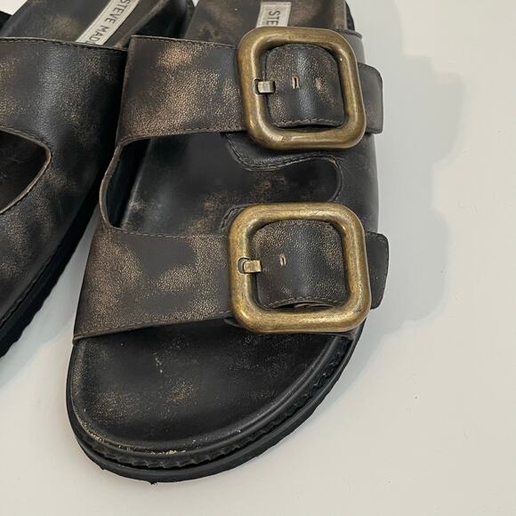 Steve Madden Women's Cape Sandal Distressed Flats Slides Buckle sz 10 Dark Brown - Picture 9 of 12